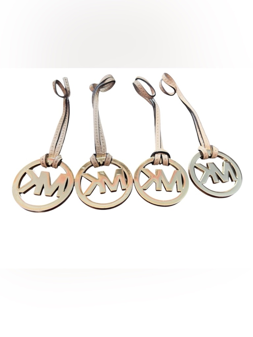 Michael Kors - Gold MK Logo Bag Charms with Beige Leather Straps, Purchase for 1 - Picture 3 of 3